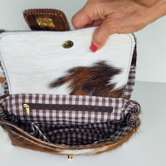 Genuine Charlie Leather "Giuliana" Black/White/Brown Fur Leather Handbag-NWT - Picture 8 of 12